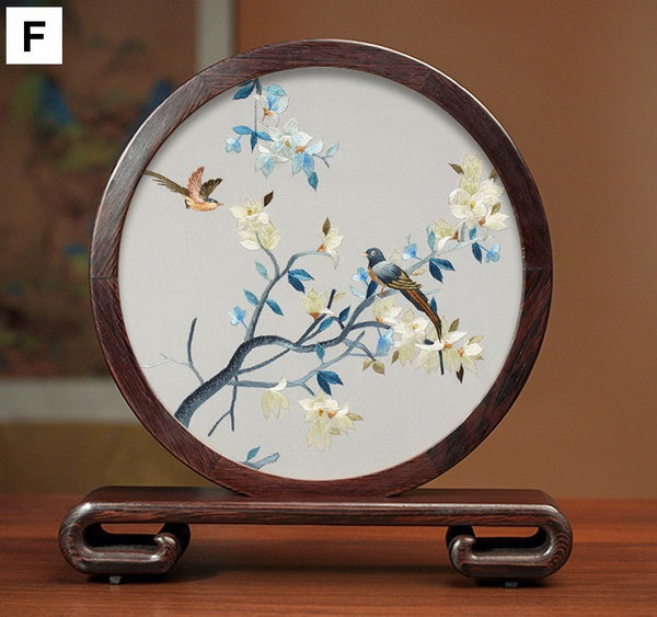 Creative Birthday Gift, Premium Souvenir, Elegant Silk Embroidery Ornaments, Traditional Chinese Suzhou Flower and Birds Silk Embroidery, Exclusive Business Presents-Paintingforhome