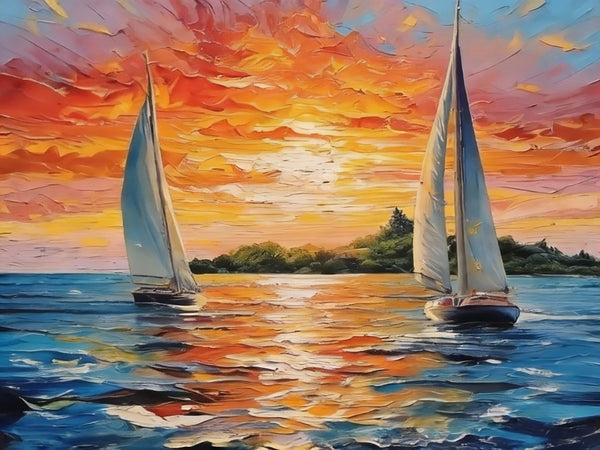 Small Wall Paintings, Sailboat at Sunset, Landscape Canvas Paintings, On Canvas Small Paintings, Hand Painted Canvas Art, Original Oil Paintings-Paintingforhome