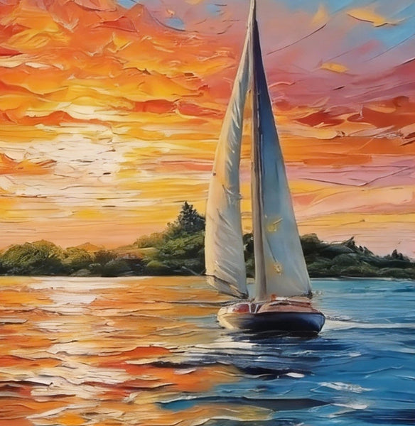 Small Wall Paintings, Sailboat at Sunset, Landscape Canvas Paintings, On Canvas Small Paintings, Hand Painted Canvas Art, Original Oil Paintings-Paintingforhome