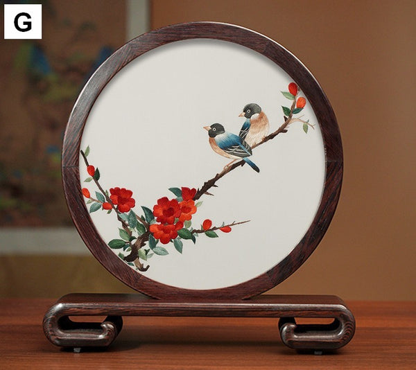Creative Birthday Gift, Premium Souvenir, Elegant Silk Embroidery Ornaments, Traditional Chinese Suzhou Flower and Birds Silk Embroidery, Exclusive Business Presents-Paintingforhome