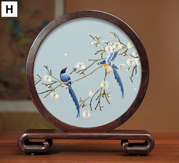 Creative Birthday Gift, Premium Souvenir, Elegant Silk Embroidery Ornaments, Traditional Chinese Suzhou Flower and Birds Silk Embroidery, Exclusive Business Presents-Paintingforhome