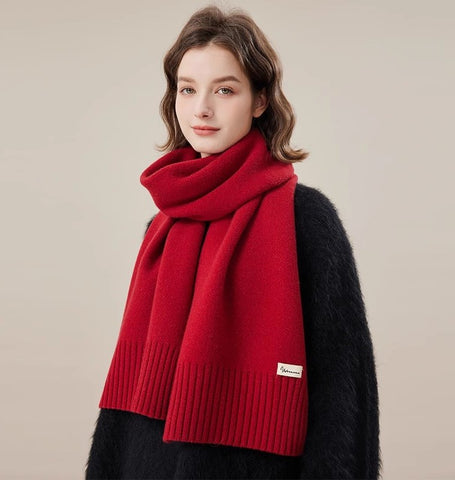 Fashion Designer Scarf, Cold Weather Scarf, Casual Scarf for Women, Red Winter Scarf, Modern Wool Scarf for Women, Soft Cashmere Scarf for Women-Paintingforhome