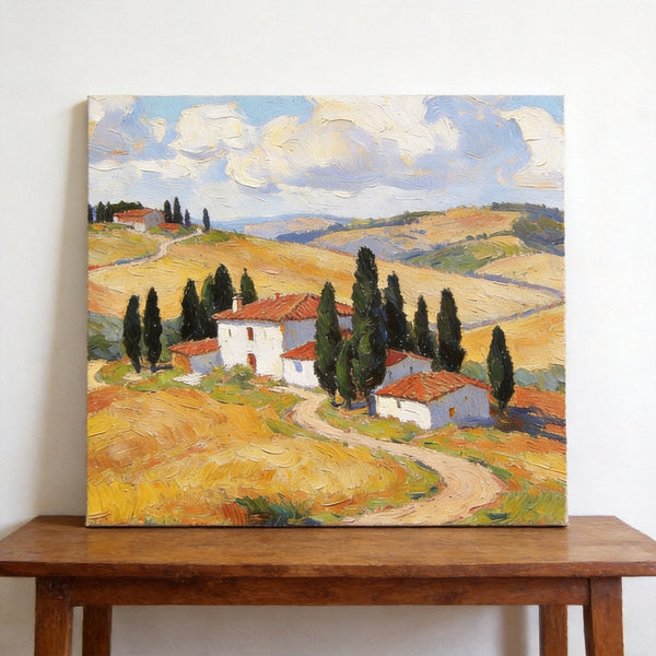 Small Canvas Artwork,Tuscan Hills Under Sunlit Clouds, Buy Small Artwork Online, Hand Painted Canvas Art, Original Landscape Paintings-Paintingforhome