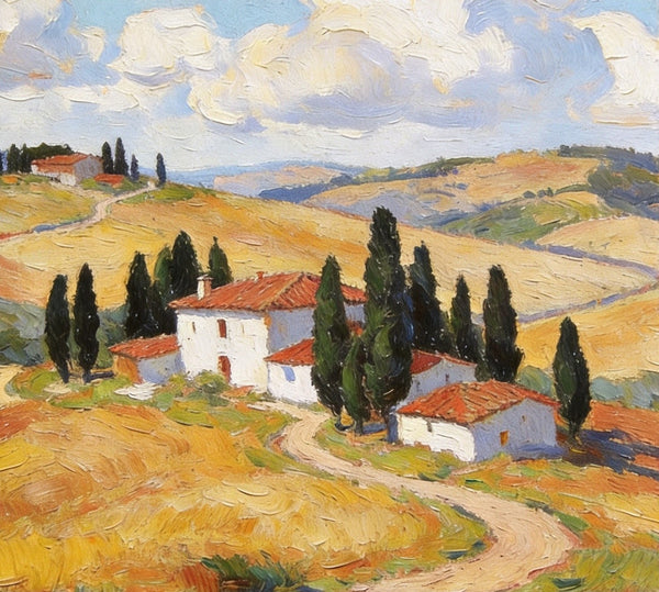 Small Canvas Artwork,Tuscan Hills Under Sunlit Clouds, Buy Small Artwork Online, Hand Painted Canvas Art, Original Landscape Paintings-Paintingforhome
