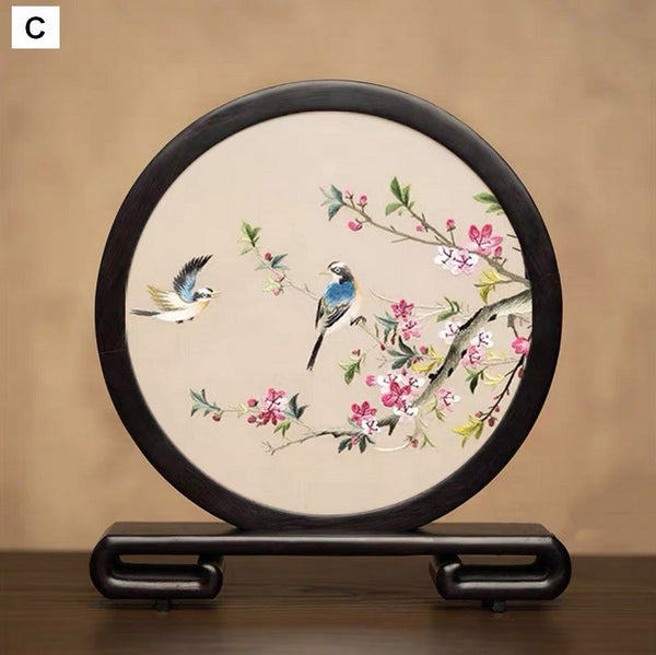 Exclusive Business Present, Flower and Bird Embroidered Decor, Unique Birthday Gift, Traditional Chinese Suzhou Embroidery Ornament, Premium Souvenir-Paintingforhome