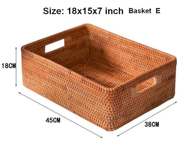 Storage Basket for Shelves, Large Rectangular Storage Baskets, Storage Baskets for Kitchen, Woven Rattan Storage Baskets for Bedroom-Paintingforhome