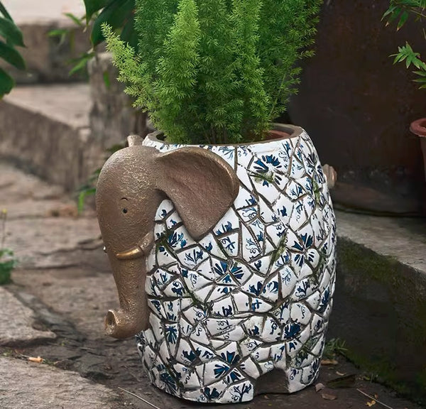 Modern Garden Flower Pot, Unique Animal Statue for Garden Ornaments, Large Elephant Flowerpot, Resin Statue for Garden, Villa Outdoor Decor Gardening Ideas-Paintingforhome
