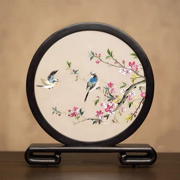 Exclusive Business Present, Flower and Bird Embroidered Decor, Unique Birthday Gift, Traditional Chinese Suzhou Embroidery Ornament, Premium Souvenir-Paintingforhome
