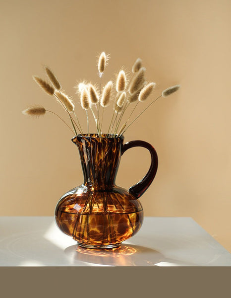 Mid Century Glass Vases, Centerpiece Contemporary Vases on Table, Handmade Modern Vases for Bedroom, Decorative Glass Vase, Modern Glass Vase for Flowers-Paintingforhome