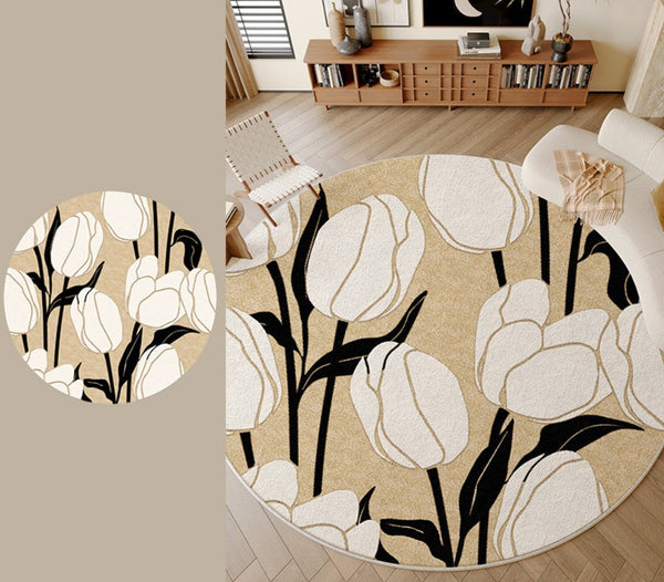 Tulip Circular Modern Rugs under Chairs, Geometric Round Rugs for Dining Room, Bedroom Abstract Modern Area Rugs, Contemporary Modern Rugs for Living Room-Paintingforhome