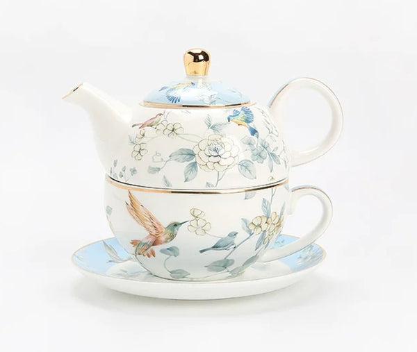 Stackable Teapot and Cup Set, Ceramic Tea Pot with Integrated Cup, Porcelain Teapot with Matching Cup and Saucer in Gift Box, Mother-and-Baby Teapot with Matching Saucer-Paintingforhome