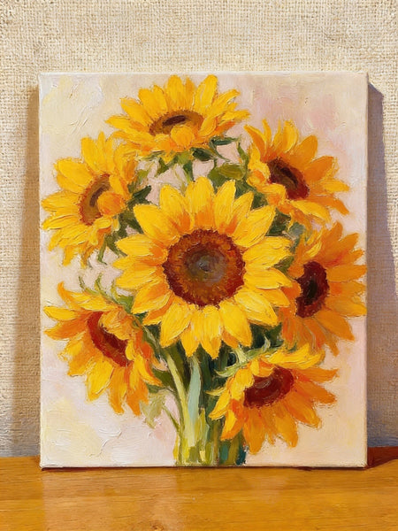 Original Still Life Paintings, A Bunch of Blooming Sunflowers, Hand Painted Canvas Art, Original Flower Paintings, Small Canvas Artwork-Paintingforhome
