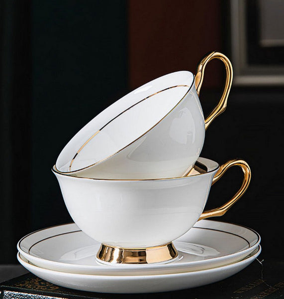 Porcelain Tea Cup Saucer Set, White Ceramic Cups, 7.8 oz British Ceramic Coffee Cups, Unique Tea Cup and Saucer in Gift Box-Paintingforhome