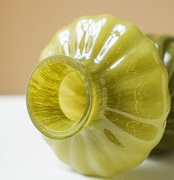 Unique Decorative Glass Vase, Centerpiece Vases on Table, Handmade Contemporary Glass Vases, Modern Green Vases for Living Room, Mid Century Vases for Flowers-Paintingforhome