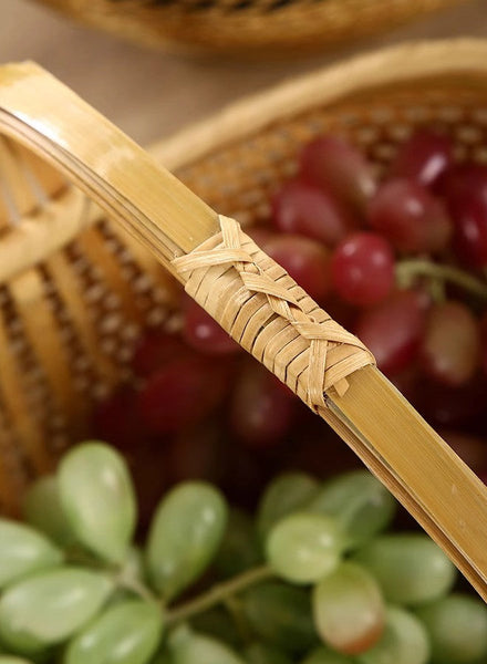 Natural Hand-woven Bamboo Basket, Extra Large Picnic Food Basket with Handle, Lovely Bamboo Baskets for Vegetable, Natural Fruit Basket Kitchen Storage Baskets-Paintingforhome