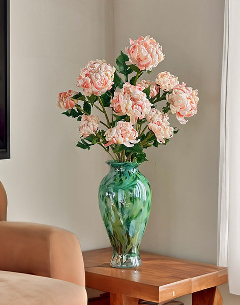 Large Green Glass Flower Vases, Modern Glass Flower Vases, Water Holding Flower Vases, Handmade Flower Vases on Table-Paintingforhome