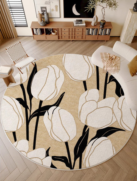 Tulip Circular Modern Rugs under Chairs, Geometric Round Rugs for Dining Room, Bedroom Abstract Modern Area Rugs, Contemporary Modern Rugs for Living Room-Paintingforhome