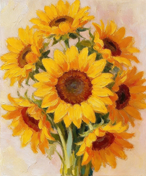 Original Still Life Paintings, A Bunch of Blooming Sunflowers, Hand Painted Canvas Art, Original Flower Paintings, Small Canvas Artwork-Paintingforhome