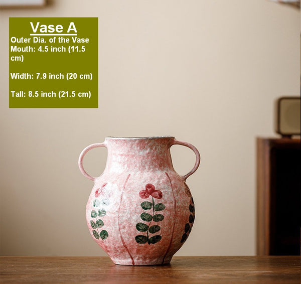 Rustic Pottery Flower Vases, Small Flower Vases on Table, Pink Bud Vases, Handmade Water Holding Flower Vases-Paintingforhome