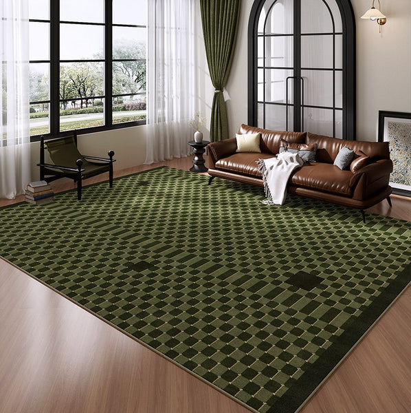 Living Room Contemporary Modern Rugs, Minimalist Geometric Rugs for Living Room, Green Absract Rugs for Bedroom, Mid Century Modern Rugs-Paintingforhome