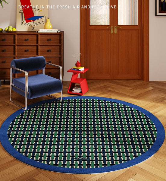 Abstract Contemporary Round Rugs under Chairs, Mid Century Circular Rugs for Bedroom, Modern Rugs for Dining Room, Geometric Modern Rugs for Living Room-Paintingforhome