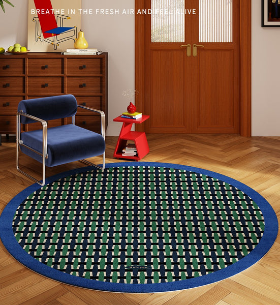 Abstract Contemporary Round Rugs under Chairs, Mid Century Circular Rugs for Bedroom, Modern Rugs for Dining Room, Geometric Modern Rugs for Living Room-Paintingforhome