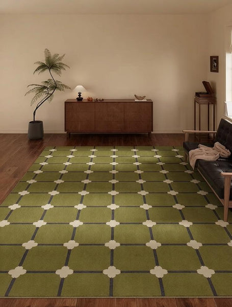 Minimalist Geometric Rugs for Living Room, Green Absract Rugs for Bedroom, Living Room Contemporary Modern Rugs, Mid Century Modern Rugs-Paintingforhome
