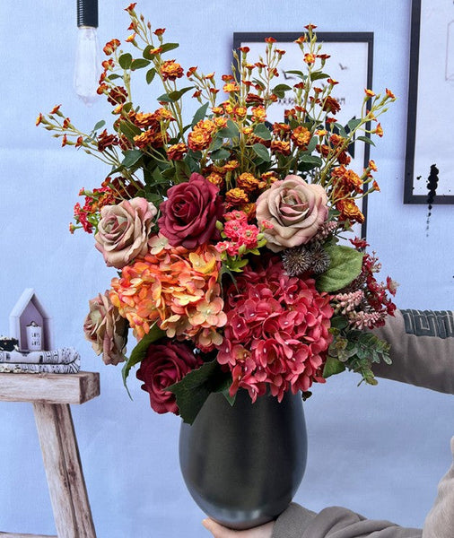 Creative Faux Silk Floral Bouquet Table Centerpiece, Modern Artificial Floral Arrangement for Bedroom, Large Bunch of Autumn Flowers Arrangement Interior Design-Paintingforhome