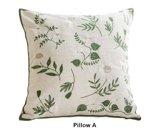Embroider Flower Cotton Pillow Covers, Decorative Pillows for Sofa, Farmhouse Decorative Pillows for Couch, Spring Flower Decorative Pillows for Bedroom-Paintingforhome