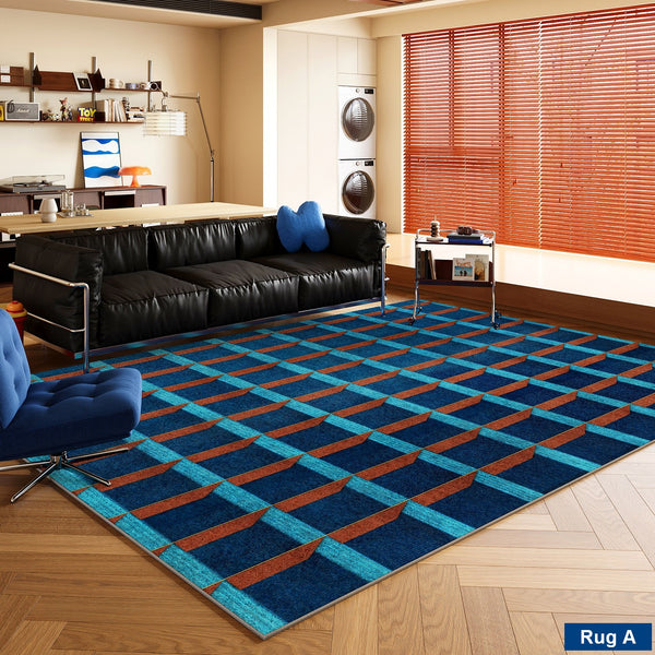Mid Century Modern Rugs, Bedroom Modern Floor Carpet, Blue Modern Rug Designs, Contemporary Modern Rugs for Dining Room, Living Room Rug Ideas-Paintingforhome