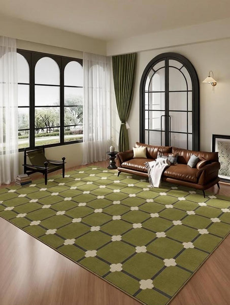 Minimalist Geometric Rugs for Living Room, Green Absract Rugs for Bedroom, Living Room Contemporary Modern Rugs, Mid Century Modern Rugs-Paintingforhome