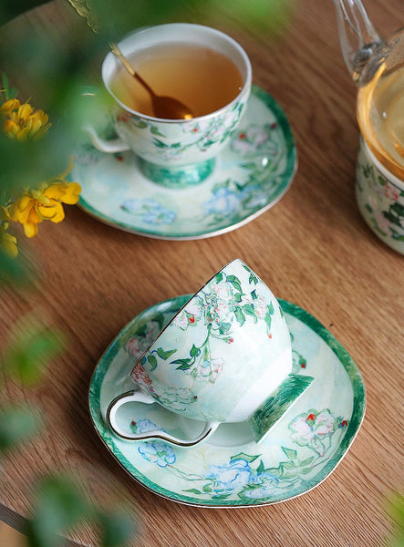 Elegant Coffee Cup, Porcelain Tea Saucer, Ceramic Tea Cup Set, Luxury Tea Cup Set, British Tea Cup Set-Paintingforhome