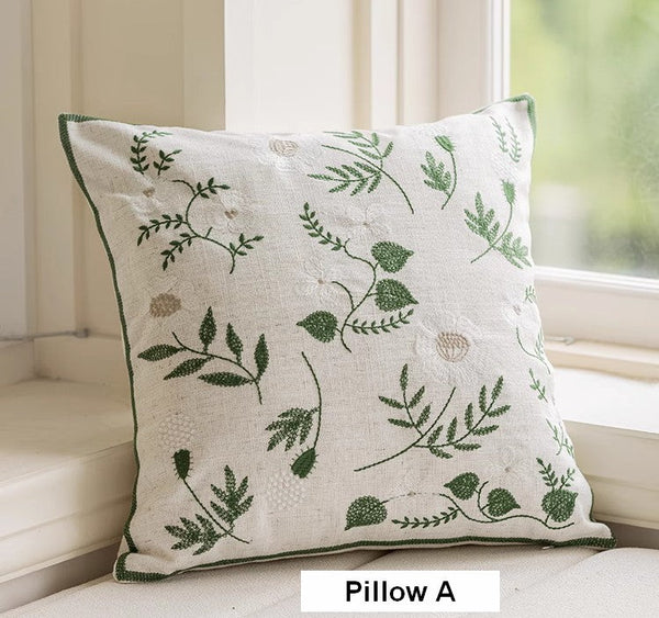 Spring Flower Decorative Pillows for Dining Room, Embroider Flower Cotton Pillow Covers, Decorative Pillows for Sofa, Farmhouse Decorative Pillows for Couch-Paintingforhome