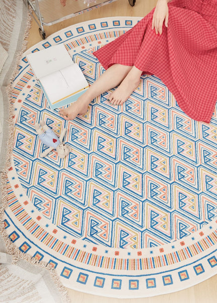 Abstract Contemporary Round Rugs for Dining Room, Circular Modern Rugs for Bathroom, Geometric Modern Rug Ideas for Living Room, Modern Rugs for Children's Room-Paintingforhome