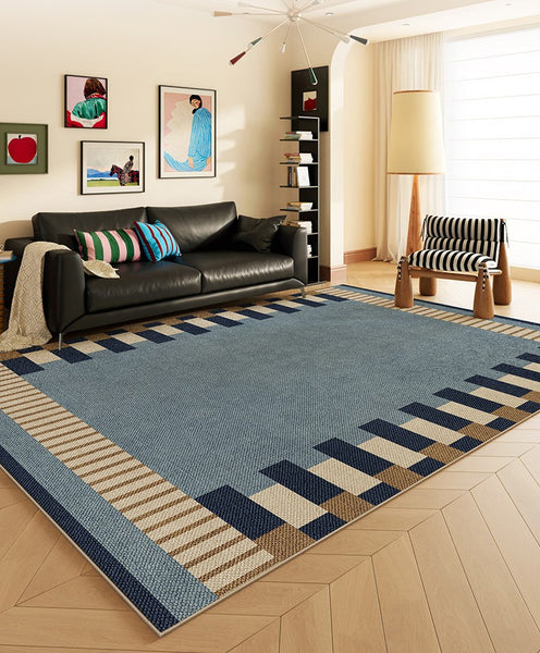 Geometric Modern Area Rugs, Modern Living Room Rug Ideas, Mid Century Contemporary Rugs, Blue Modern Rugs for Dining Room-Paintingforhome