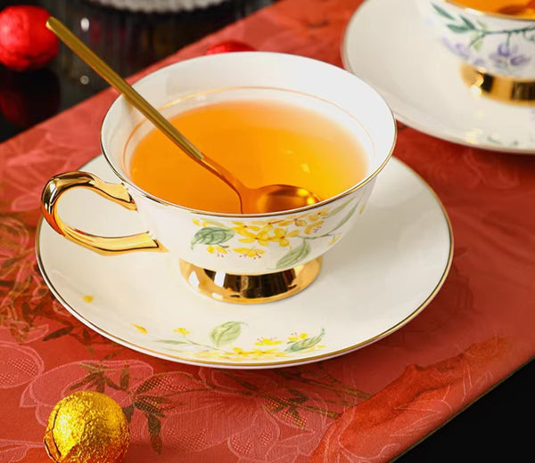 British Royal Ceramic Tea Cups for Traditional Afternoon Tea, 7.4 oz Floral Ceramic Coffee Cup and Saucer, Flower Tea Cup and Saucer Set, Porcelain Tea Cup and Saucer Set in Gift Box-Paintingforhome