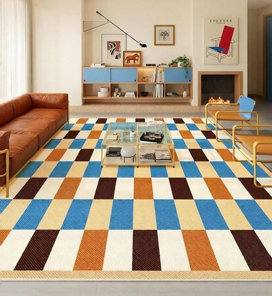 Mid Century Modern Rugs, Modern Living Room Rug Ideas, Geometric Contemporary Area Rugs, Colorful Modern Rugs for Bedroom-Paintingforhome