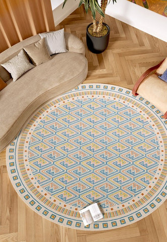 Abstract Contemporary Round Rugs for Dining Room, Circular Modern Rugs for Bathroom, Geometric Modern Rug Ideas for Living Room, Modern Rugs for Children's Room-Paintingforhome