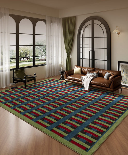 Colorful Absract Rugs for Bedroom, Minimalist Geometric Rugs for Living Room, Mid Century Modern Rugs, Contemporary Modern Rugs for Living Room-Paintingforhome