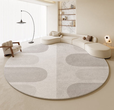 Abstract Modern Rugs for Living Room, Contemporary Round Rugs Next to Bed, Grey Geometric Carpets for Sale, Circular Rugs under Dining Room Table-Paintingforhome