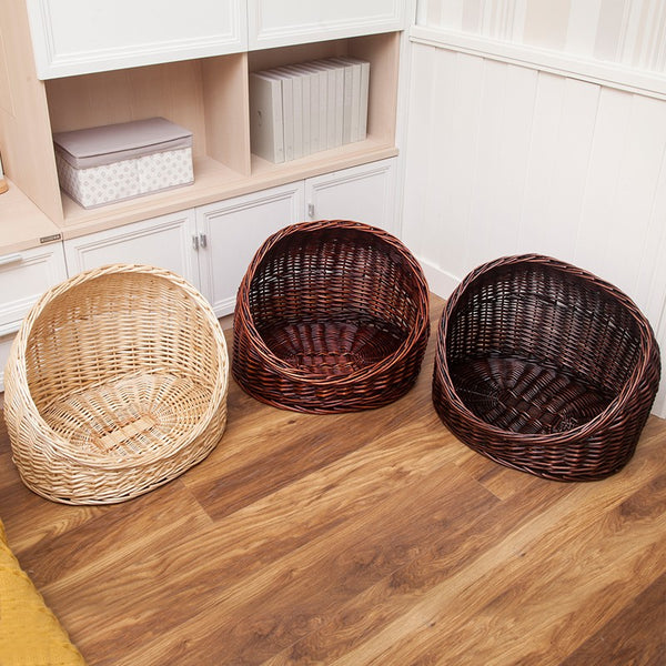 Natural Wicker Cat House Basket with Washable Cushion for Indoor Cats and Dogs, Hand woven Rattan Cat Bed-Paintingforhome