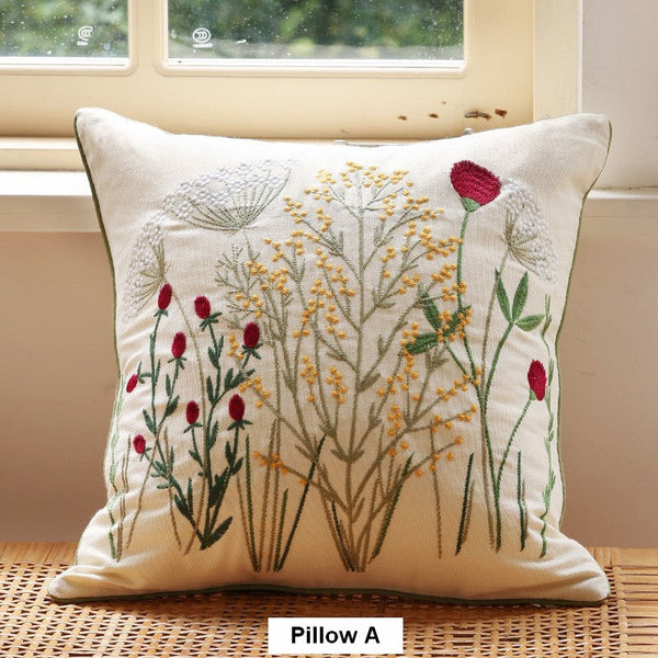 Decorative Pillows for Couch, Farmhouse Decorative Pillows for Sofa, Embroider Flower Cotton Pillow Covers, Spring Flower Decorative Pillows for Bedroom-Paintingforhome