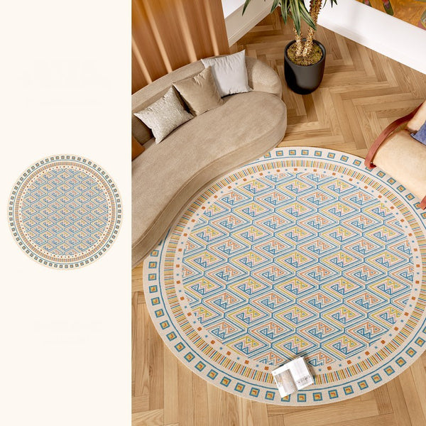 Abstract Contemporary Round Rugs for Dining Room, Circular Modern Rugs for Bathroom, Geometric Modern Rug Ideas for Living Room, Modern Rugs for Children's Room-Paintingforhome