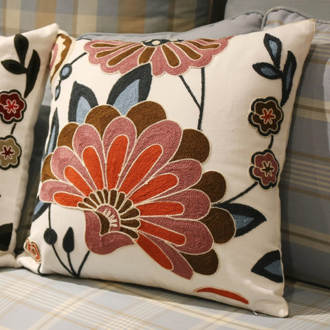 Sofa Decorative Pillows, Embroider Flower Cotton Pillow Covers, Flower Decorative Throw Pillows for Couch, Farmhouse Decorative Throw Pillows-Paintingforhome