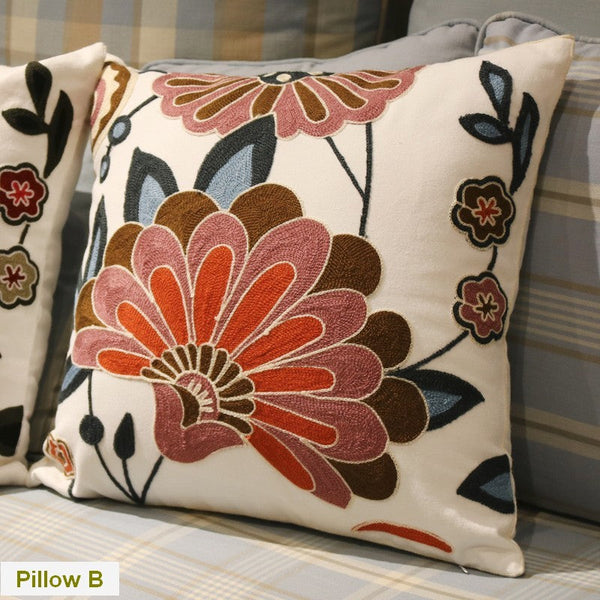 Decorative Pillows for Sofa, Flower Decorative Throw Pillows for Couch, Embroider Flower Cotton Pillow Covers, Farmhouse Decorative Throw Pillows-Paintingforhome