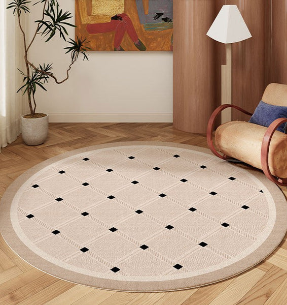 Bedroom Circular Modern Rugs, Mid Century Modern Rugs under Chairs, Geometric Round Rugs for Dining Room, Contemporary Modern Rugs-Paintingforhome