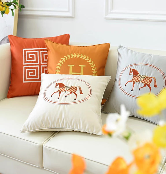 Embroider Horse Pillow Covers, Modern Decorative Throw Pillows, Horse Decorative Throw Pillows for Couch, Modern Sofa Decorative Pillows-Paintingforhome