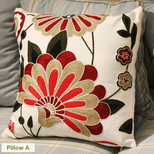 Decorative Pillows for Sofa, Flower Decorative Throw Pillows for Couch, Embroider Flower Cotton Pillow Covers, Farmhouse Decorative Throw Pillows-Paintingforhome