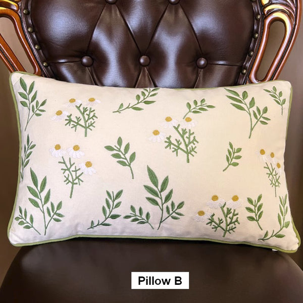 Spring Flower Sofa Decorative Pillows, Farmhouse Decorative Throw Pillows, Embroider Flower Cotton Pillow Covers, Flower Decorative Throw Pillows for Couch-Paintingforhome