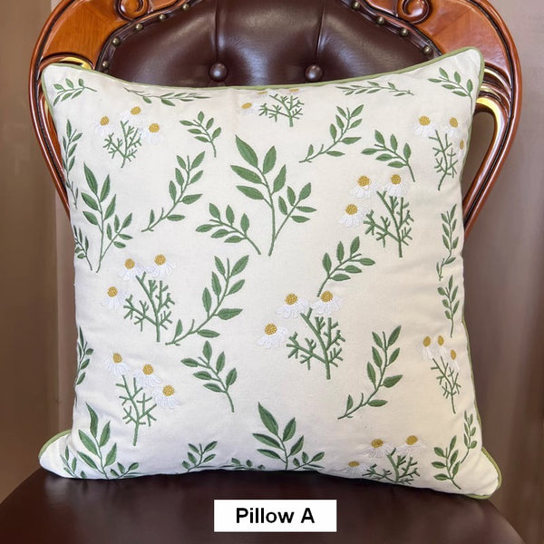 Spring Flower Sofa Decorative Pillows, Farmhouse Decorative Throw Pillows, Embroider Flower Cotton Pillow Covers, Flower Decorative Throw Pillows for Couch-Paintingforhome